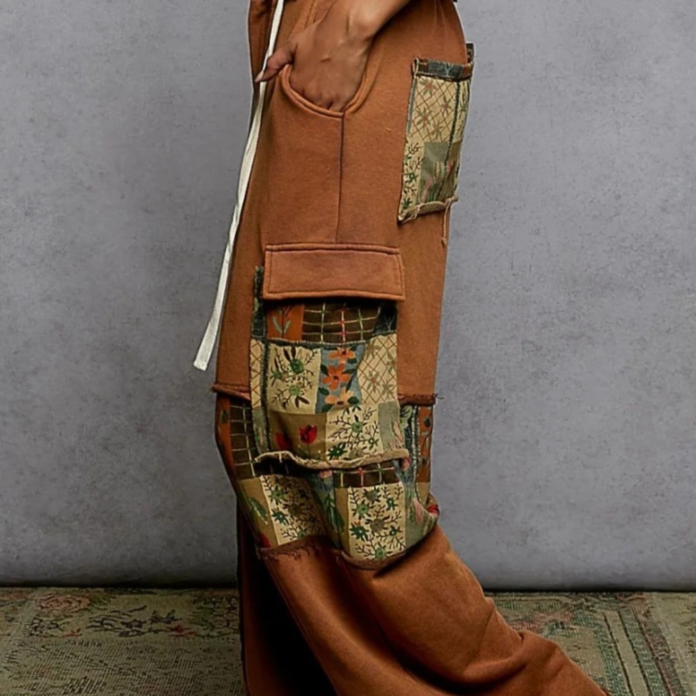 POL Rust Patchwork Wide-Leg Cargo Pants NWOT - image 3